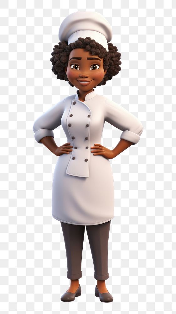 PNG Black woman chef cartoon white background portrait. AI generated Image by rawpixel.