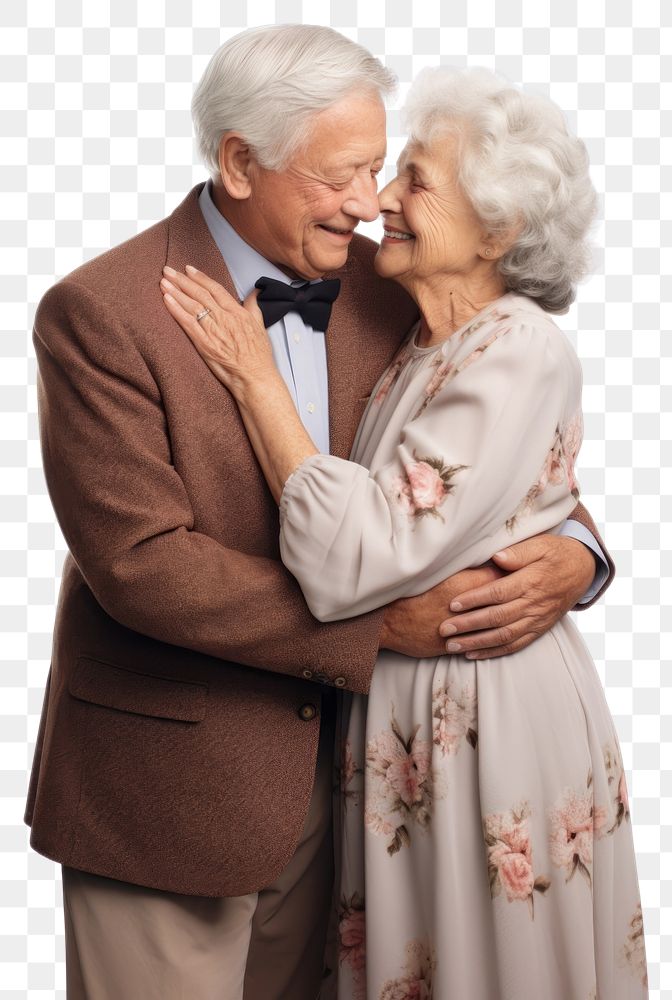 PNG  Old couple portrait hugging adult. AI generated Image by rawpixel.