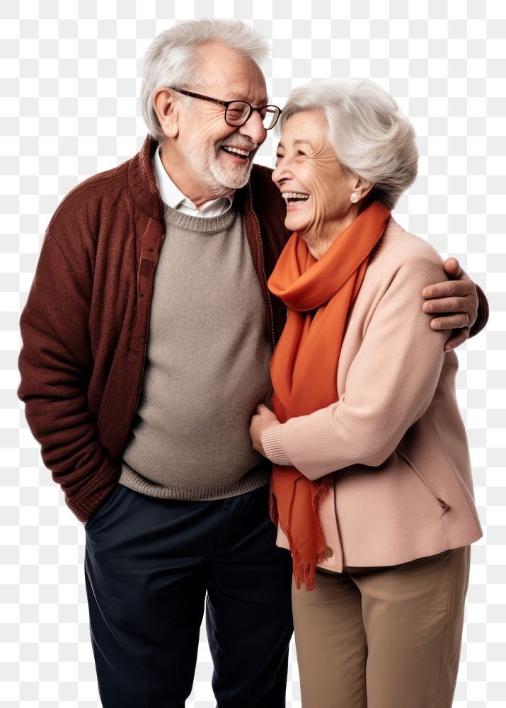 PNG  Old couple laughing sweater adult. AI generated Image by rawpixel.