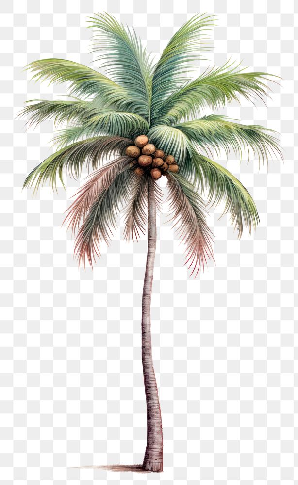 PNG Coconut tree drawing plant white background. AI generated Image by rawpixel.