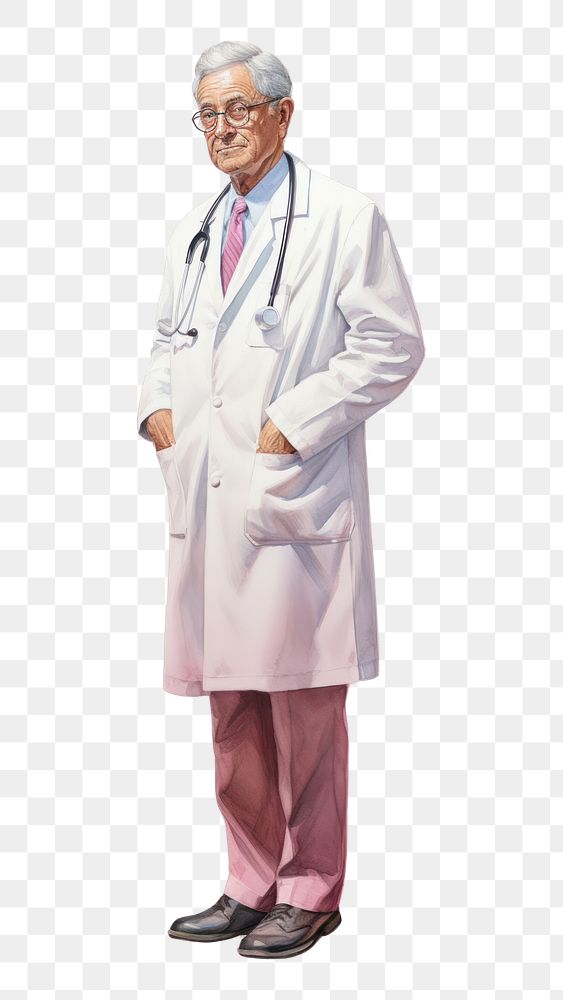 PNG Old man doctor adult white background stethoscope. 