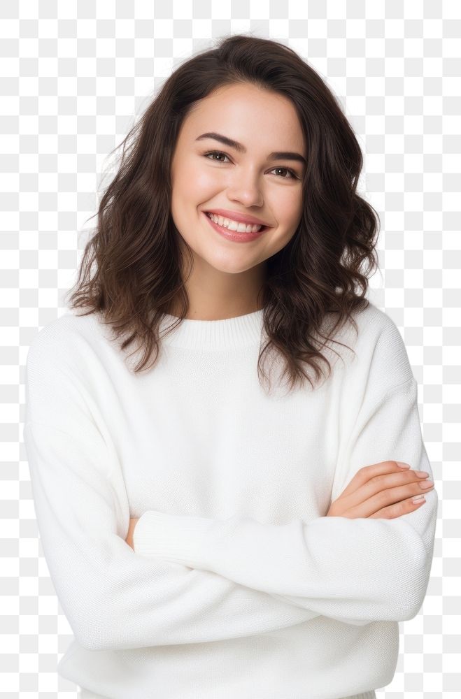 PNG Young woman portrait sweater smiling. AI generated Image by rawpixel.