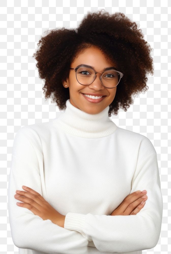 PNG African American woman portrait sweater glasses. 