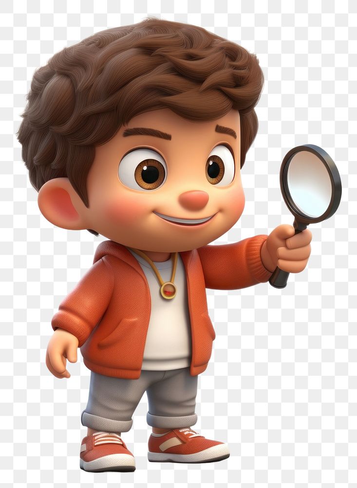 PNG Boy holding a magnifying glass portrait cartoon cute. 