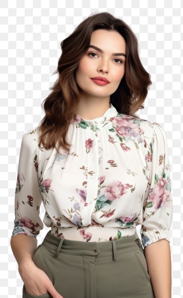 PNG Floral blouse clothing fashion sleeve shirt. AI generated Image by rawpixel.