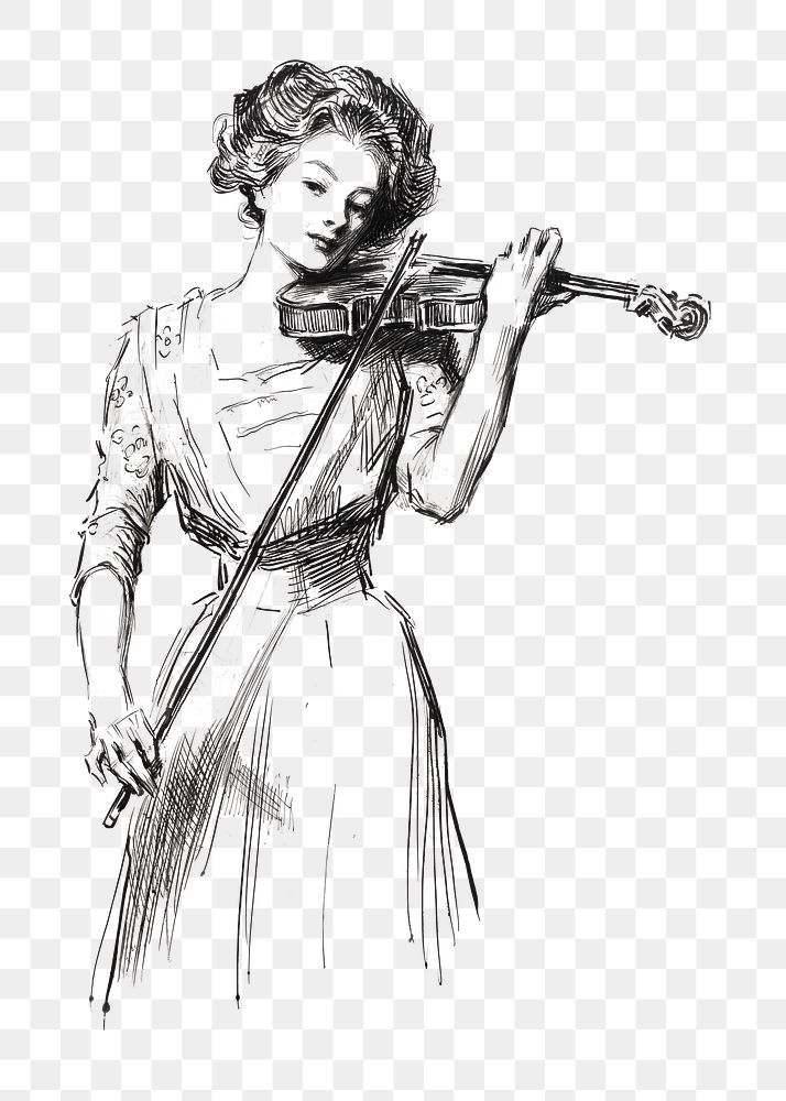 PNG Woman playing violin, vintage illustration by Charles Dana Gibson, transparent background. Remixed by rawpixel.