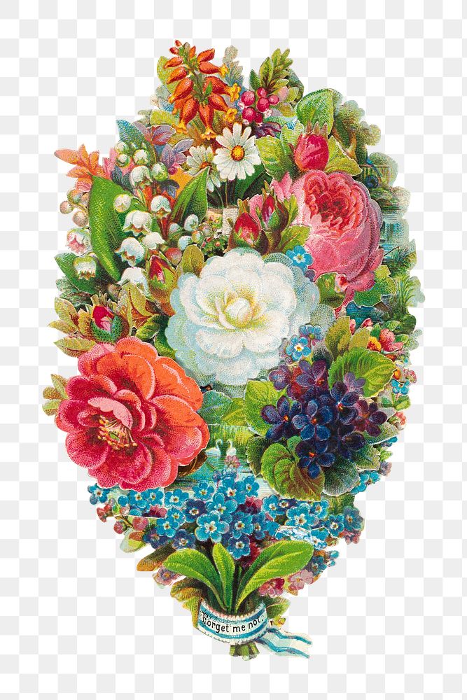 PNG Colorful flower bouquet, vintage illustration, transparent background. Remixed by rawpixel.