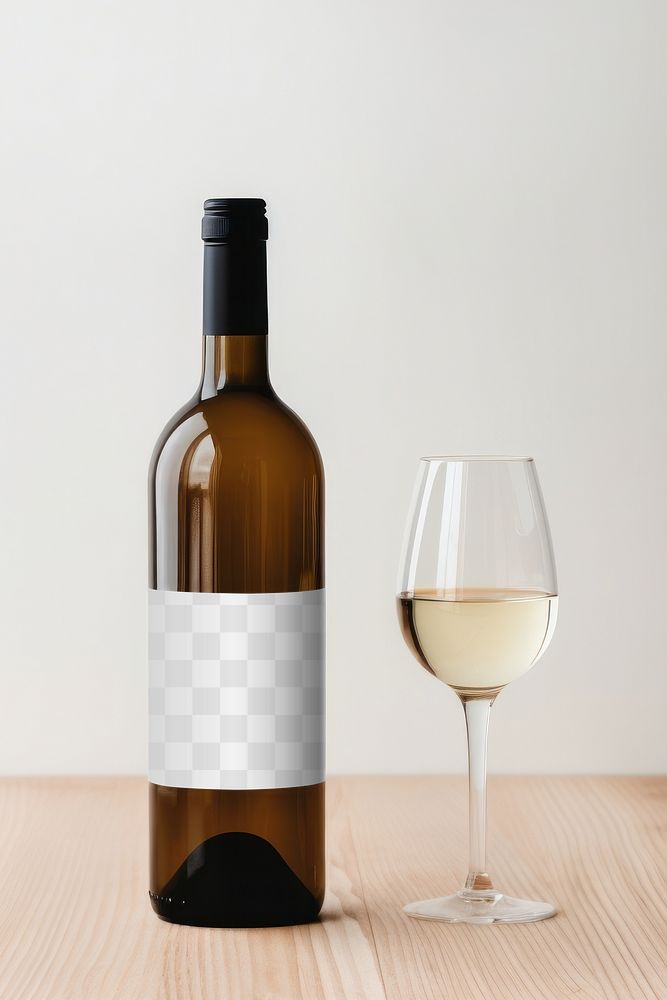 Wine bottle label png mockup, transparent design