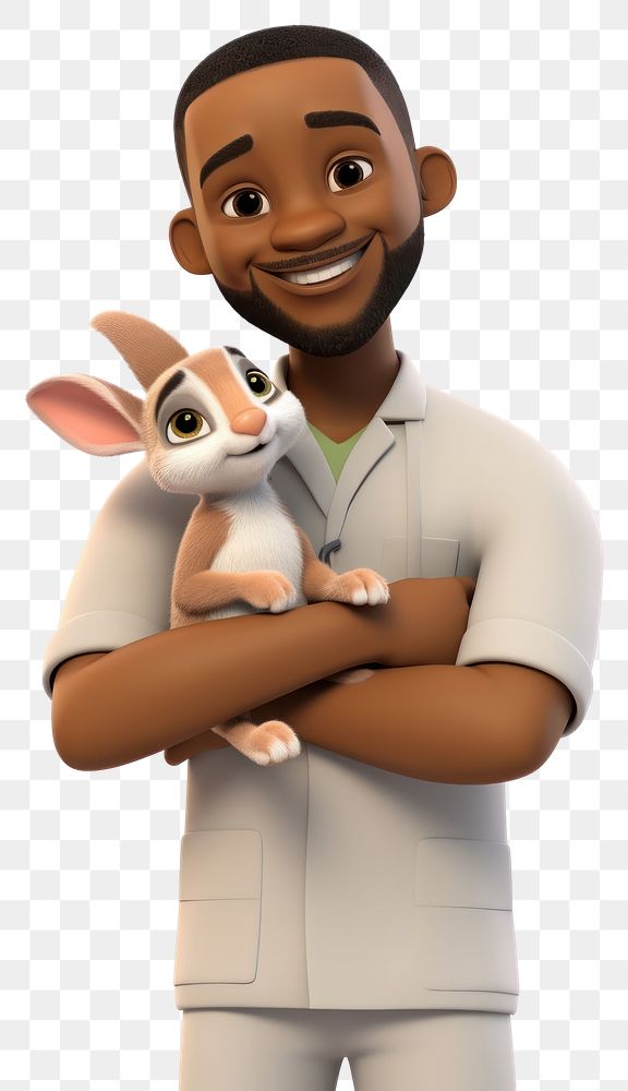 PNG African-american veterinarian cartoon adult white background. AI generated Image by rawpixel.