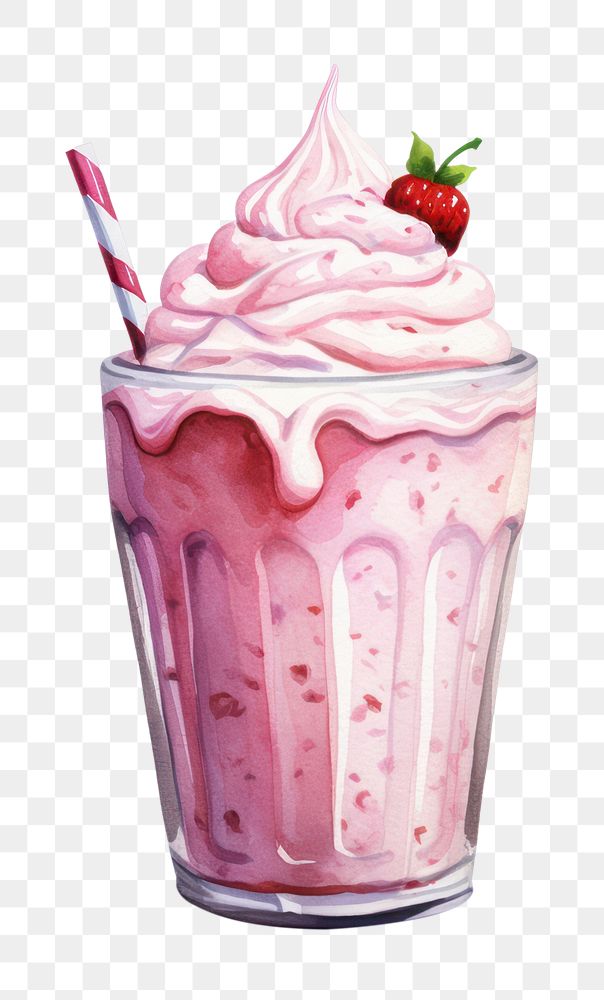 PNG Pink milkshake dessert cream drink. AI generated Image by rawpixel.
