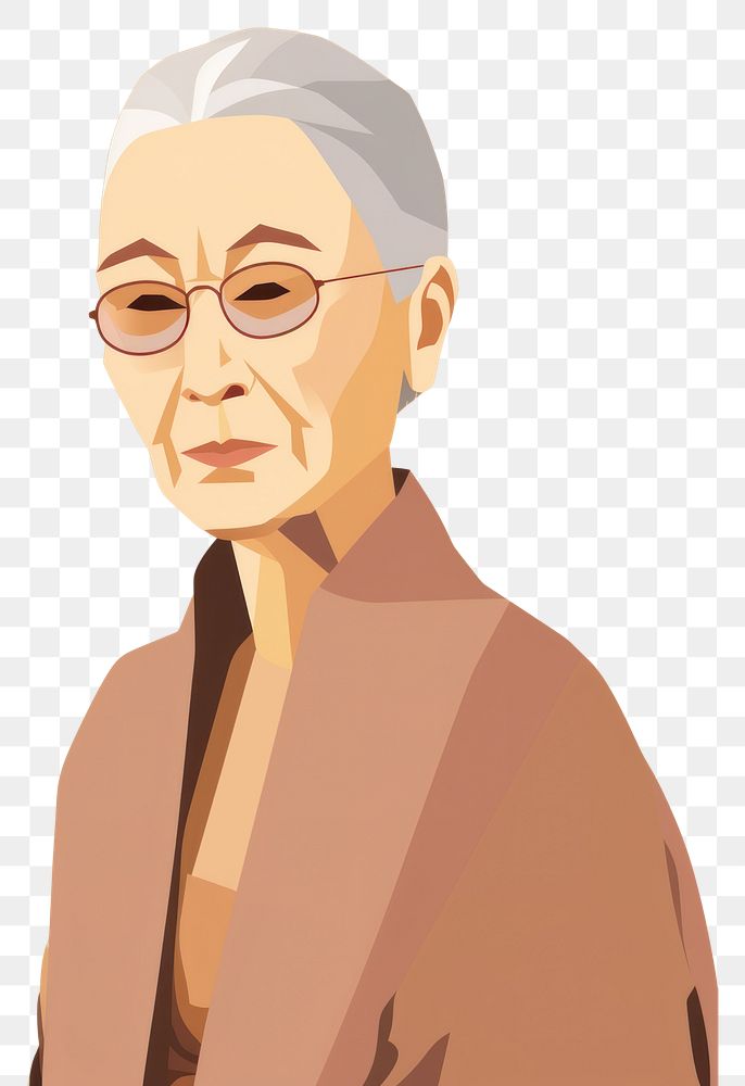 PNG Asian grandmother portrait glasses sketch. AI generated Image by rawpixel.