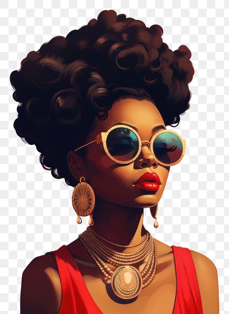 PNG African american woman sunglasses necklace portrait. AI generated Image by rawpixel.