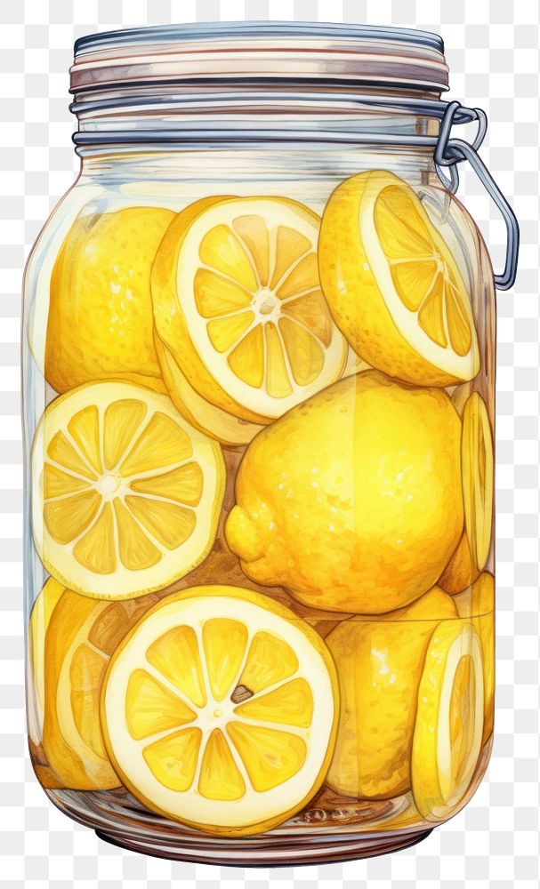 PNG Jar filled with sliced lemons. Bright yellow lemons, fresh and juicy. Lemons in a glass jar, vibrant and citrusy.…