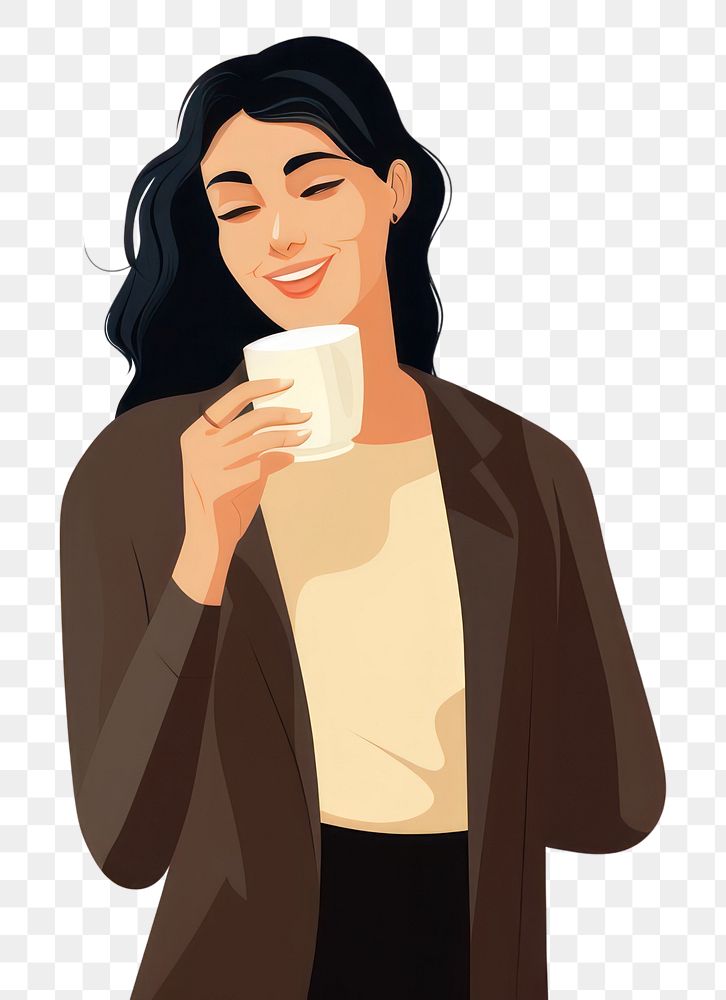 PNG Happy woman portrait holding coffee. AI generated Image by rawpixel.