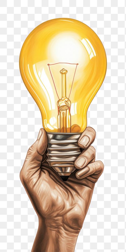 PNG Hand holding yellow lightblub lightbulb electricity illuminated. AI generated Image by rawpixel.