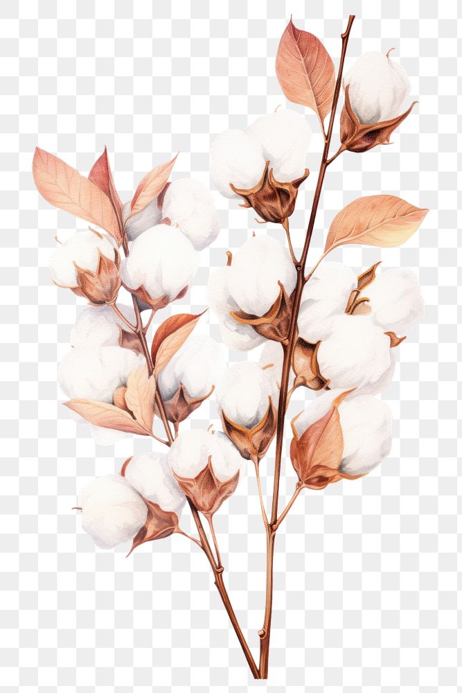 PNG Branch cotton plant white. AI generated Image by rawpixel.