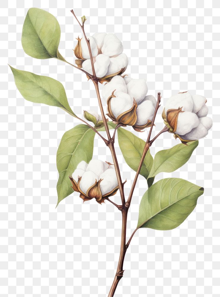 PNG Branch cotton plant white. 