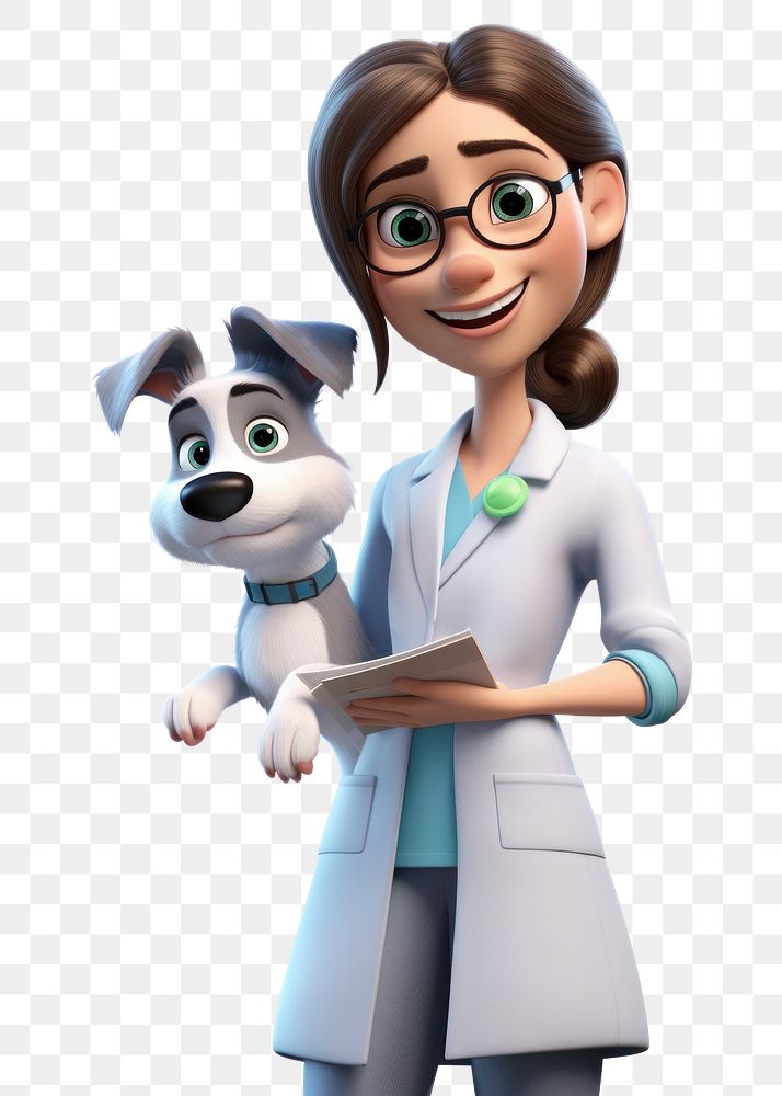PNG A female veterinarian checking a dog health cartoon adult white background. AI generated Image by rawpixel.