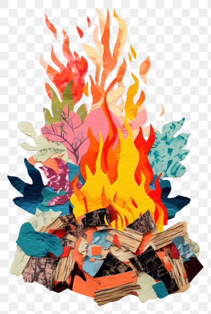 PNG Bonfire fireplace collage paper. AI generated Image by rawpixel.
