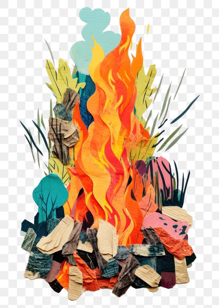 PNG Bonfire fireplace painting art. AI generated Image by rawpixel.