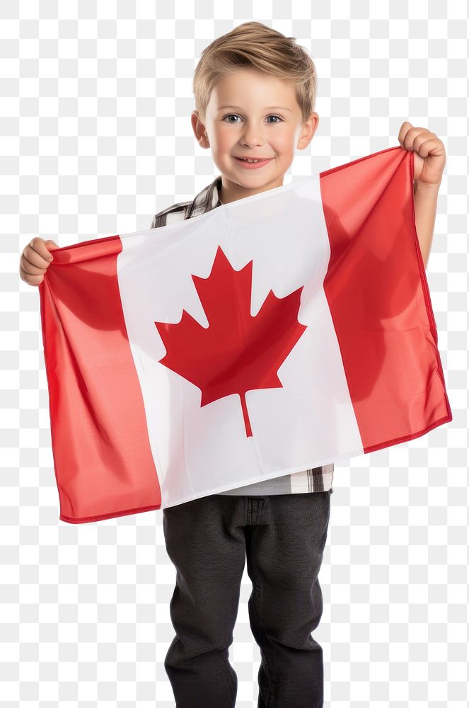 PNG Canadian kid holding a Canadian flag portrait child white background. AI generated Image by rawpixel.