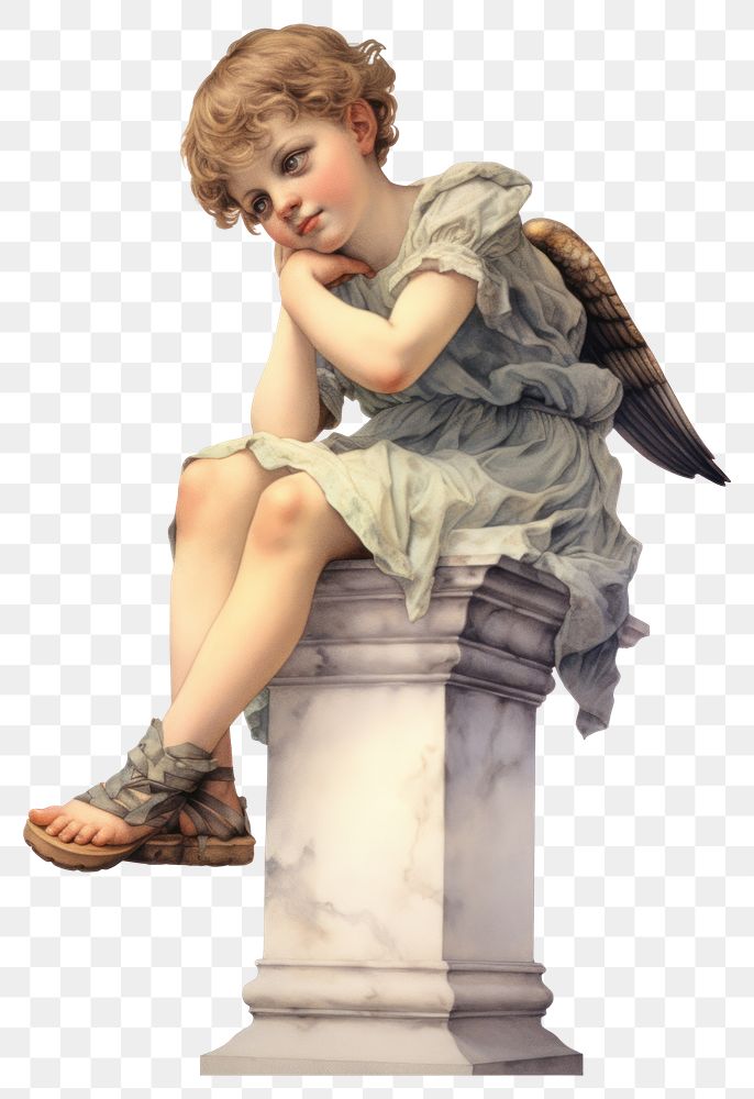 PNG A child angel sitting footwear portrait. AI generated Image by rawpixel.