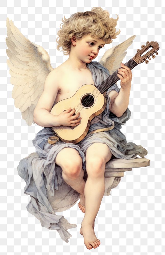 PNG A todler cupid playing guitar angel white background representation
