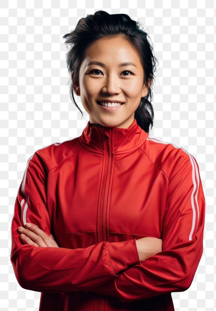 PNG Asian sportswoman smile exercising sweatshirt. AI generated Image by rawpixel.