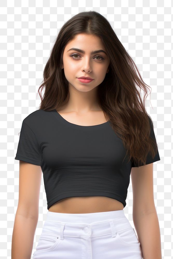 PNG Crop top t shirt portrait t-shirt sleeve. AI generated Image by rawpixel.