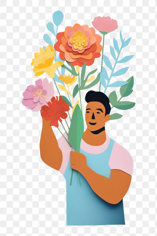 PNG Painting flower holding craft. AI generated Image by rawpixel.