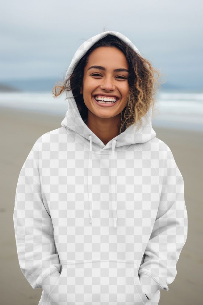 Women's hoodie png, transparent fashion mockup