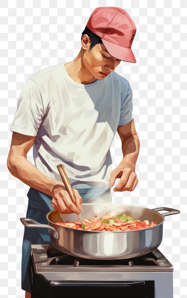 PNG Man boiling chicken cooking kitchen adult. AI generated Image by rawpixel.