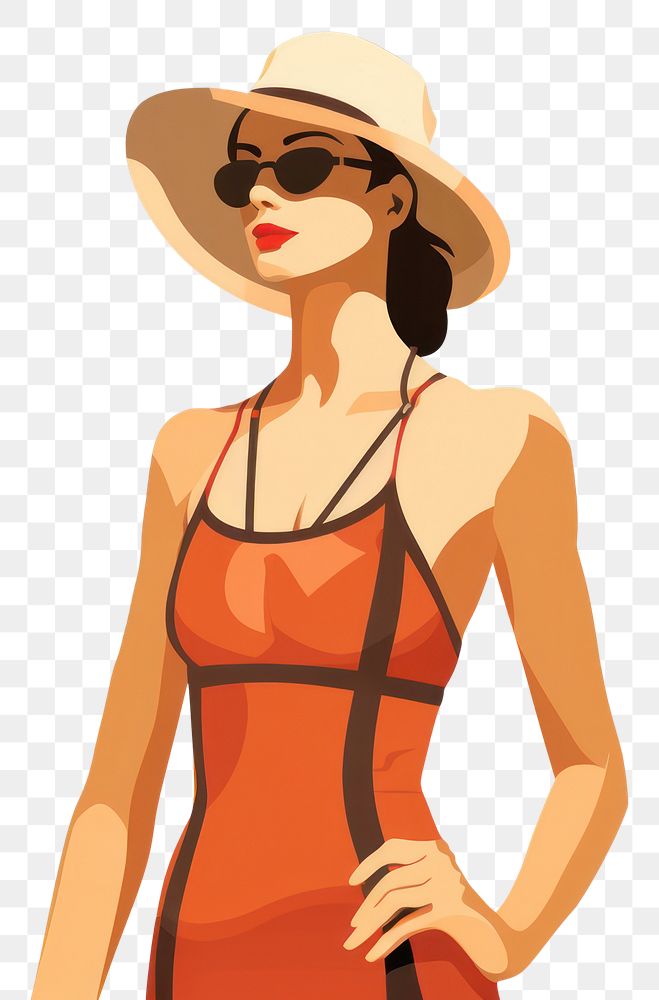 PNG Woman wear swimming suit adult hat sunglasses. AI generated Image by rawpixel.