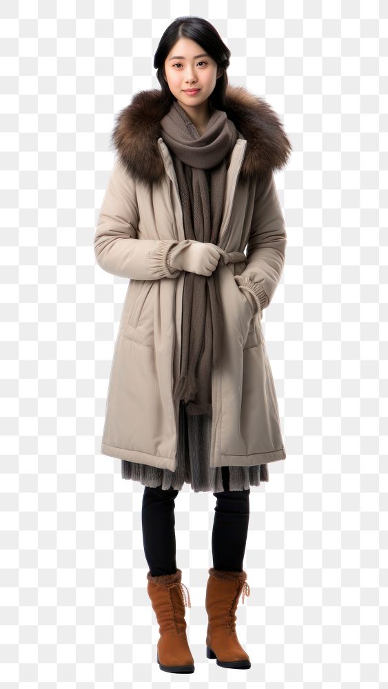 PNG A plain-looking japanese woman wearing winter costume overcoat portrait scarf. AI generated Image by rawpixel.