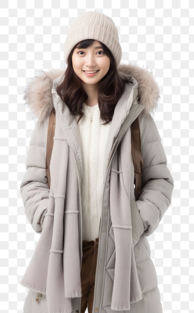PNG A plain-looking japanese woman wearing winter costume overcoat portrait jacket. AI generated Image by rawpixel.