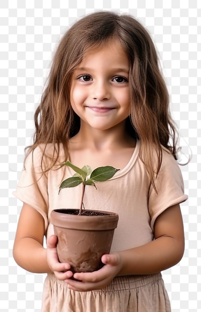 PNG Little girl hand holding potted give portrait child plant. 