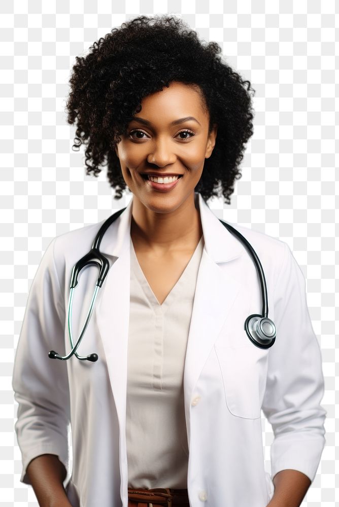 PNG Black woman doctor adult face white background. AI generated Image by rawpixel.