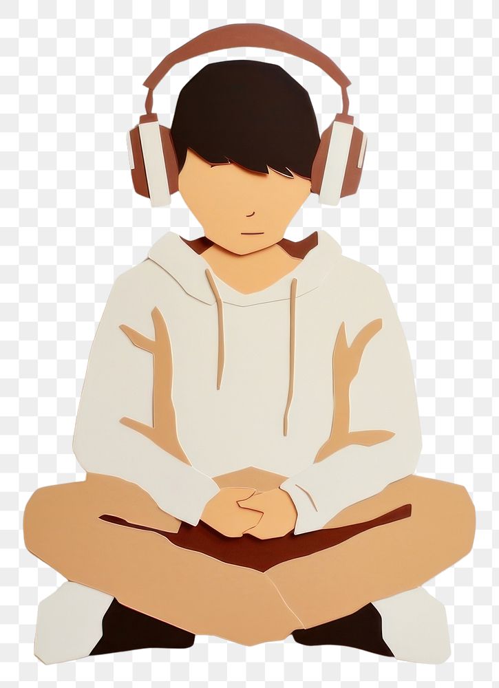 PNG Kid wearing headphone sitting headphones representation. AI generated Image by rawpixel.