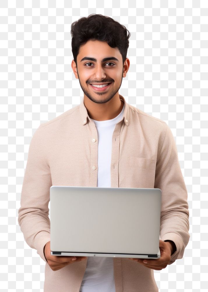 PNG  Student using a laptop computer portrait smile. AI generated Image by rawpixel.