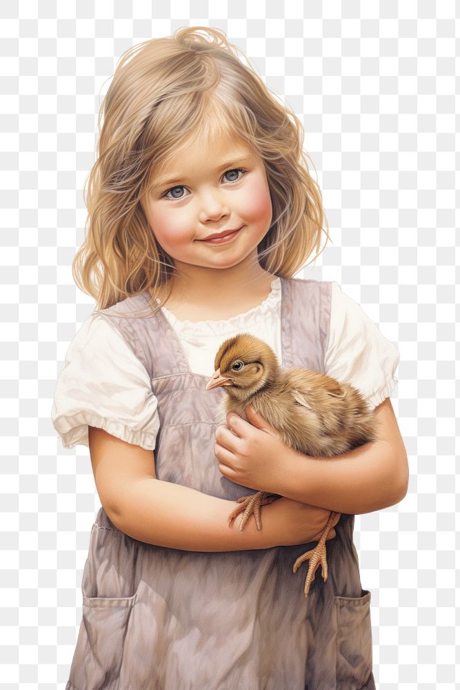 PNG Little girl holding a chicken portrait animal child. AI generated Image by rawpixel.