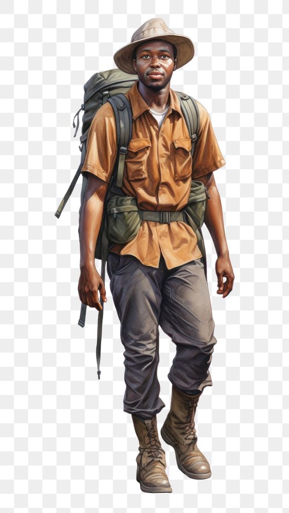 PNG Black Male Hiker footwear backpack portrait. AI generated Image by rawpixel.