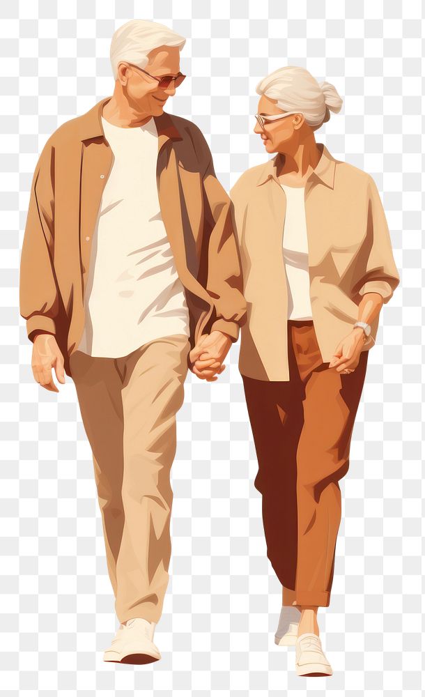 PNG Old couple walking adult togetherness. AI generated Image by rawpixel.