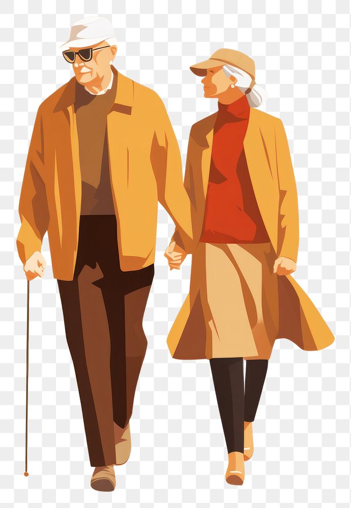 PNG Old couple walking adult togetherness. AI generated Image by rawpixel.