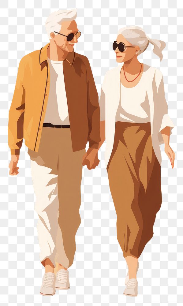PNG Old couple walking footwear glasses. AI generated Image by rawpixel.