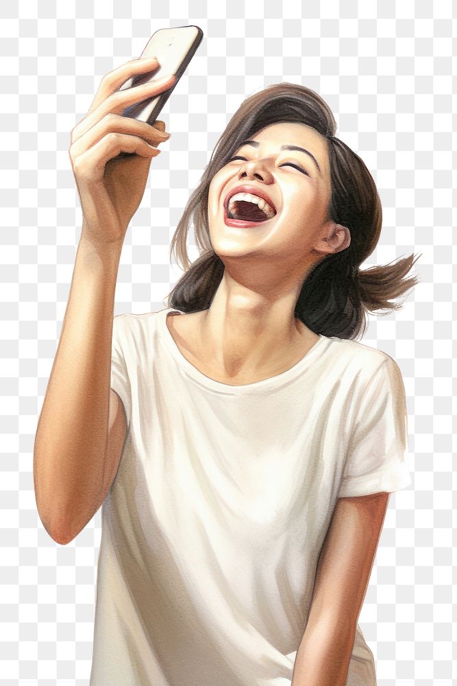 PNG Laughing shouting selfie adult. AI generated Image by rawpixel.