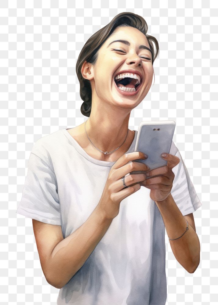 PNG Laughing adult phone white background. AI generated Image by rawpixel.