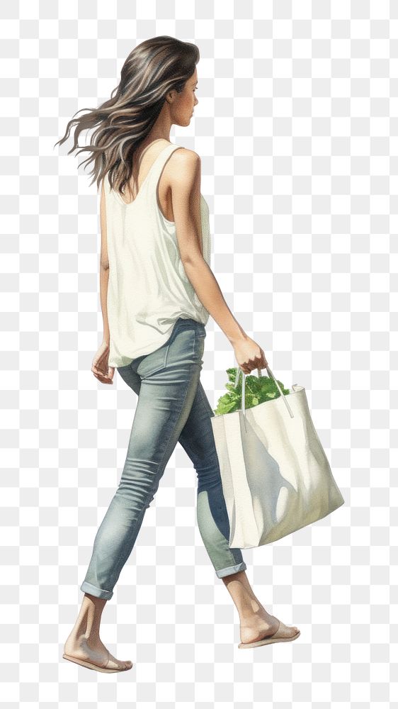 PNG A woman using a cotton tote bag carrying shopping handbag. AI generated Image by rawpixel.