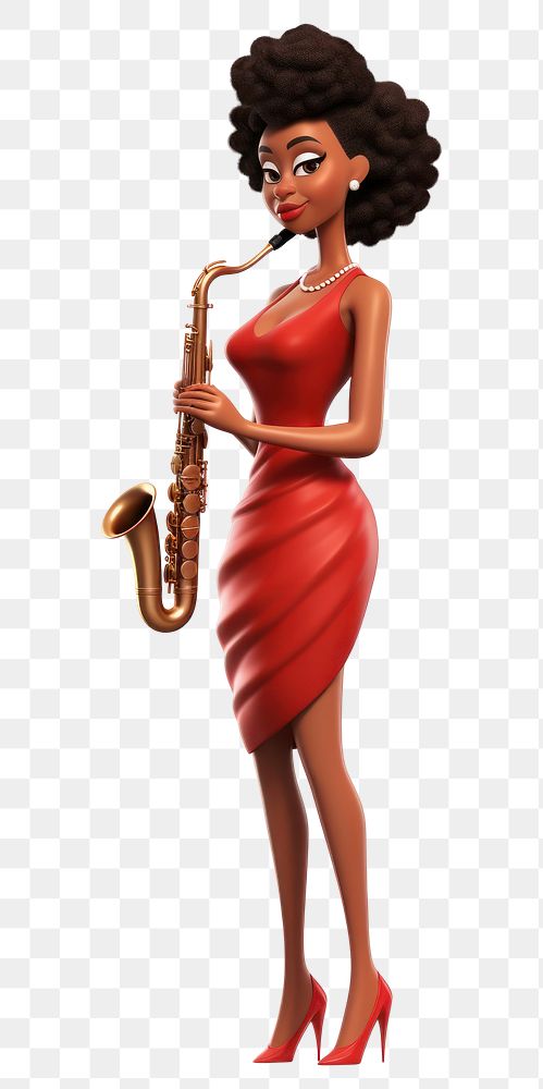 PNG  Black woman saxophone cartoon adult. AI generated Image by rawpixel.