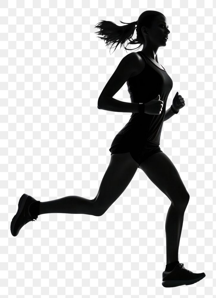 PNG Silhouette woman runner running jogging. 