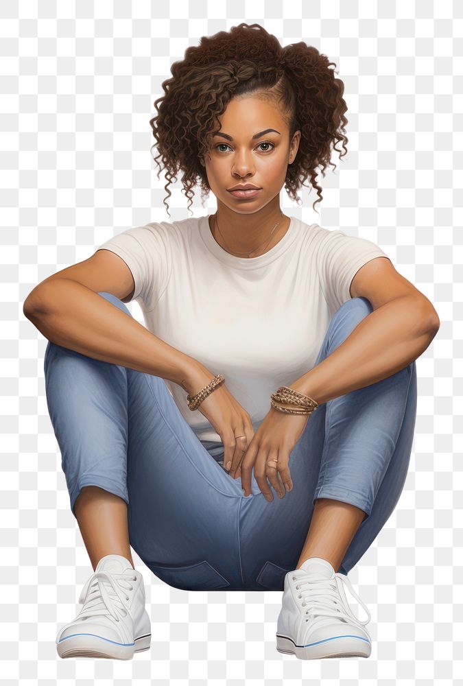 PNG Woman wearing sneakers sitting female adult. AI generated Image by rawpixel.